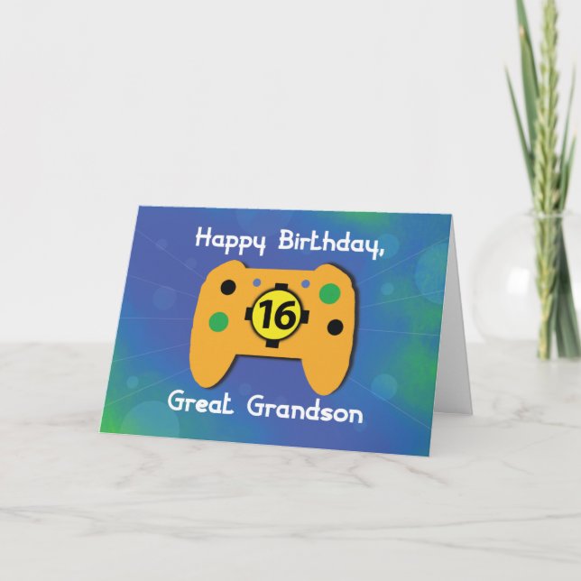 Great Grandson 16 Year Old Birthday Gamer Control Card (Front)