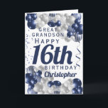 Great Grandson 16th Birthday Navy Balloon Card<br><div class="desc">A gorgeous navy and silver balloon happy 16th birthday card. This fabulous design is the perfect way to wish your great grandson a happy 16th birthday (or any age!) Personalise with our own custom name and message. Blue coloured typography.</div>