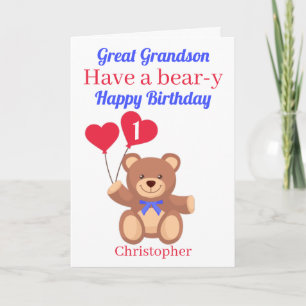 Great Grandson 1st Bear-y Birthday Card