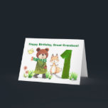 Great Grandson 1st Birthday Bear and Fox Large One Card<br><div class="desc">A special card for a special first birthday! This sweet watercolor illustration shows a bear bundled in a scarf and coat, walking with a friendly fox and little yellow bird towards a big number 1. Celebrate a precious great-grandson’s first year filled with love, laughter, and unforgettable moments. A heartfelt choice...</div>