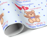 Great Grandson 1st Birthday Teddy Bear Blue Wrapping Paper<br><div class="desc">A cute 1st birthday teddy bear gift wrap for a great grandson with a watercolor cartoon teddy bear and heart balloons with the birthday age. All on a blue polka dot/ confetti background A sweet design for a little boy who will be one years old. Add the child, s name...</div>