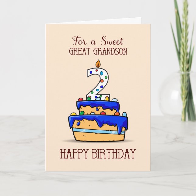 Great Grandson 2nd Birthday, 2 on Sweet Blue Cake Card (Front)