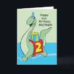 Great Grandson, 2nd Birthday Dinosaur Card<br><div class="desc">Wish a happy birthday to your great grandson as he turns two. 
A cute roaring dinosaur is shown on this card. Send your birthday wishes for him with this card. Perfect to give on his 2nd birthday.</div>