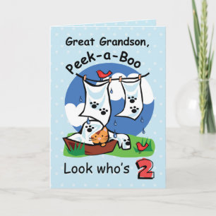 Great Grandson, 2nd Birthday, Peek-a-Boo Kitten Card