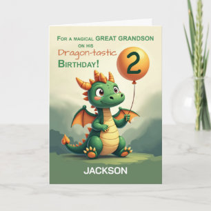 Great Grandson 2nd Birthday Personalize Cute Drago Card