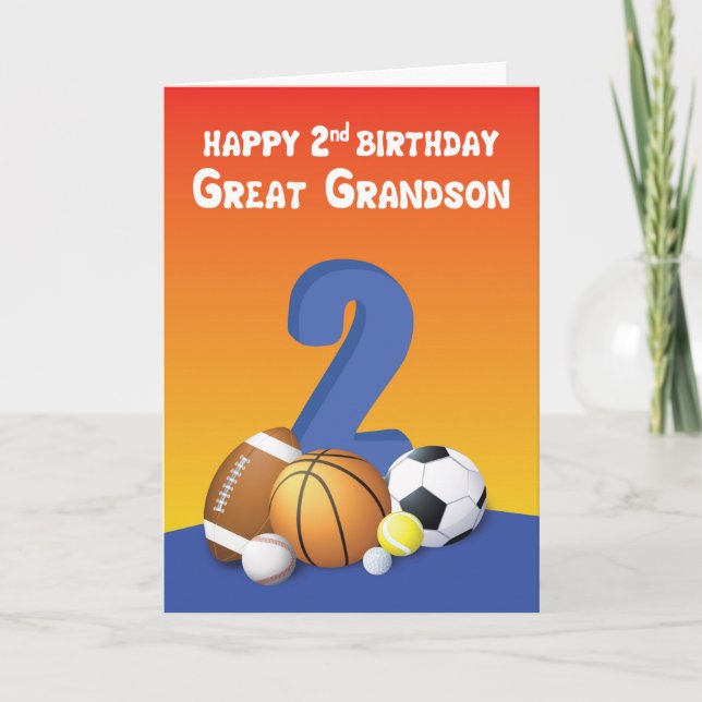 Great Grandson 2nd Birthday Sports Balls Card (Front)