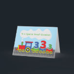 Great Grandson 3rd Birthday Colourful Train Track Card<br><div class="desc">Use this card to surprise a great grandson on the celebration of his 3rd birthday. As you can see,  this card showcases a brightly coloured train on the cover with a trio of number threes in tow.</div>