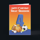 Great Grandson 4th Birthday Sports Balls Card<br><div class="desc">A colourful card to greet your great grandson a happy 4th birthday is right before your eyes. So search no more for the perfect card coz you’ve already found it. Get this one today to give him soon.</div>