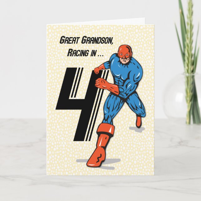 Great Grandson 4th Birthday Superhero Card (Front)