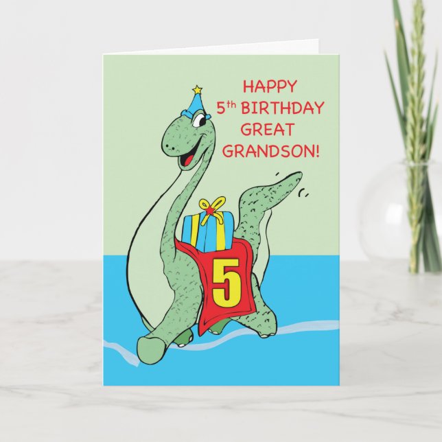 Great Grandson, 5th Birthday Dinosaur Card (Front)