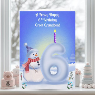 Great Grandson 6th Birthday Snowman Snowy Card