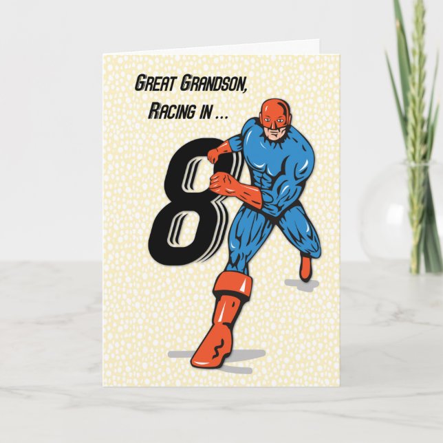 Great Grandson 8th Birthday Superhero Card (Front)