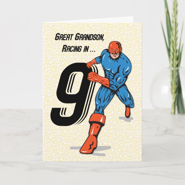 Great Grandson 9th Birthday Superhero Card (Front)