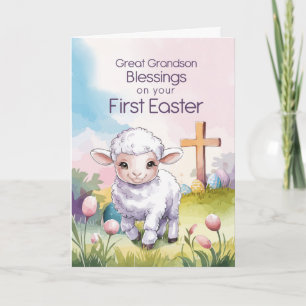 Great Grandson Baby’s First Easter Religious Lamb Card