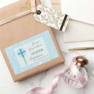Great Grandson Baptism Blue Lace Personalised Rectangular Sticker