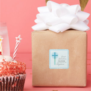 Great Grandson Baptism Blue Lace Personalised Square Sticker