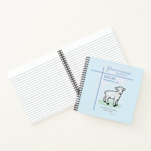 Great Grandson Baptism Blue Lamb Personalised Notebook