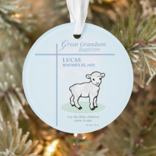 Great Grandson Baptism Blue Lamb Personalised Ornament