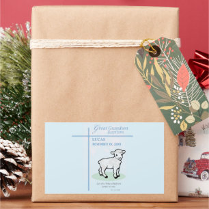 Great Grandson Baptism Blue Lamb Personalised Rectangular Sticker