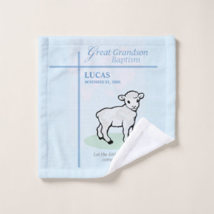 Great Grandson Baptism Blue Lamb Personalised Wash Cloth