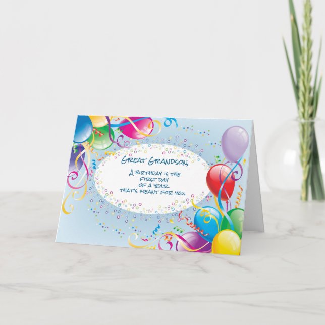 Great Grandson Birthday Balloons Card (Front)