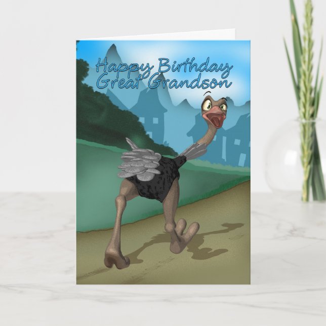Great Grandson Birthday Card - Cartoon Ostrich - D (Front)