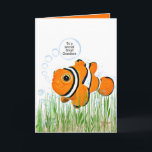 great grandson birthday clown fish in seaweed card<br><div class="desc">Clown fish in seaweed and bubbles with bottle and starfish for great grandson's birthday</div>