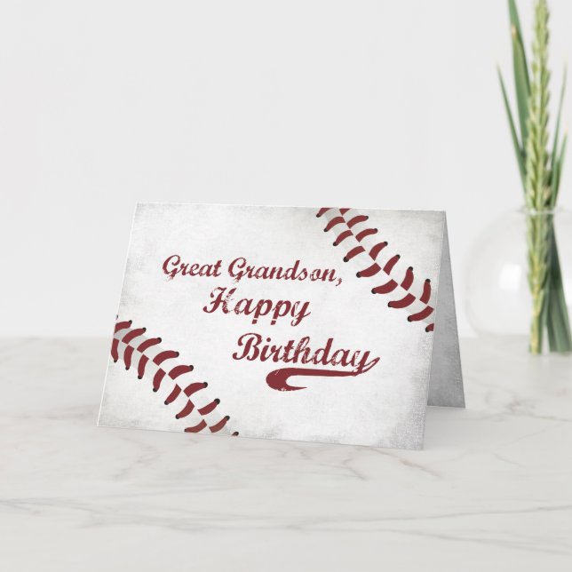 Great Grandson Birthday Large Grunge Baseball, Spo Card (Front)
