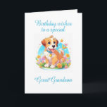 Great Grandson Birthday Puppy Dog  Card<br><div class="desc">A birthday card for a great grandson who loves a puppy dog. A cute puppy smiling to say birthday wishes. A brown puppy with flowers and butterflies sending birthday wishes.</div>