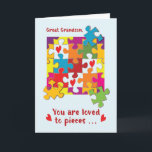 Great Grandson Birthday Puzzle Love to Pieces Card<br><div class="desc">An ever dearest great grandson who is about to celebrate a birthday soon will surely appreciate you gifting him with this cute and colourful greeting card. The fun inside message is sure to put a beautiful smile on his handsome face.</div>