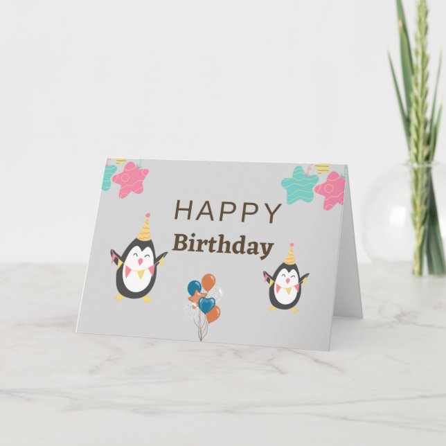 Great Grandson Blue Penguin 1st Birthday  Card (Front)