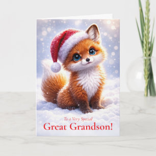 Great Grandson Christmas Holiday with Cute Fox Card