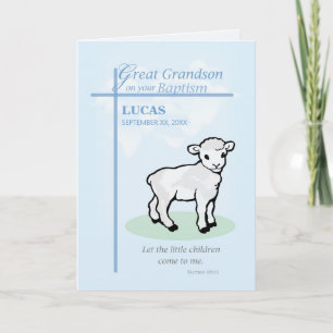 Great Grandson Custom Name and Date Baptism Blue Card