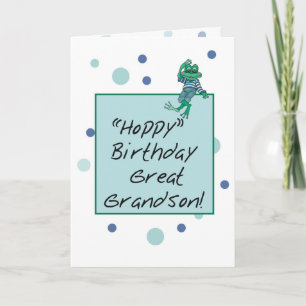 Great Grandson Frog in Jeans, Birthday, Polka Dots Card