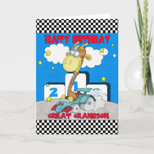 Great Grandson Giraffe Birthday Card - Racing Gira
