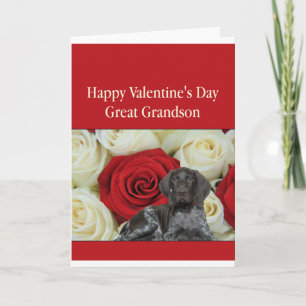 Great Grandson Glossy Grizzly Valentine Puppy Love Holiday Card