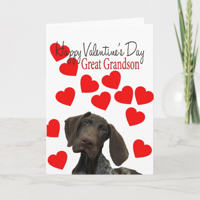 Great Grandson Glossy Grizzly Valentine Puppy Love Holiday Card (Front)