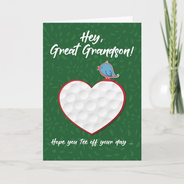 Great Grandson Golf Sports Heart Valentine Preteen Card (Front)