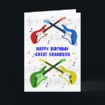Great Grandson Guitars Birthday Card<br><div class="desc">A beautiful birthday card for a great grandson. Electric guitar colourful art with a music scale in the background. You cannot have too many guitars. A very cool guitar birthday card, celebrates the energy and sheer fun of this musical instrument. A perfect birthday card for guitarists and music lovers.</div>