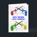 Great Grandson Guitars Birthday Card<br><div class="desc">A beautiful birthday card for a great grandson. Electric guitar colourful art with a music scale in the background. You cannot have too many guitars. A very cool guitar birthday card, celebrates the energy and sheer fun of this musical instrument. A perfect birthday card for guitarists and music lovers.</div>