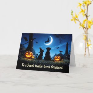 Great Grandson Halloween with Cat and Dog  Card