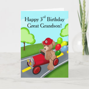Great Grandson Happy 3rd Birthday Bear Firetruck Card