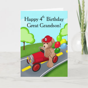Great Grandson Happy 4th Birthday Bear Firetruck Card