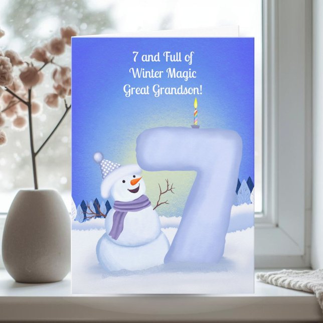 Great Grandson Happy 7th Birthday Snowman  Card (Creator Uploaded)