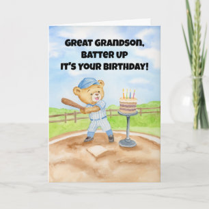 Great Grandson Happy Birthday Baseball Teddy Bear Card