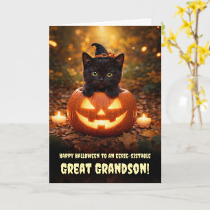 Great Grandson Happy Halloween Cute Black Cat  Card