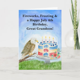Great Grandson July 4th Birthday Bald Eagle, Cake  Card