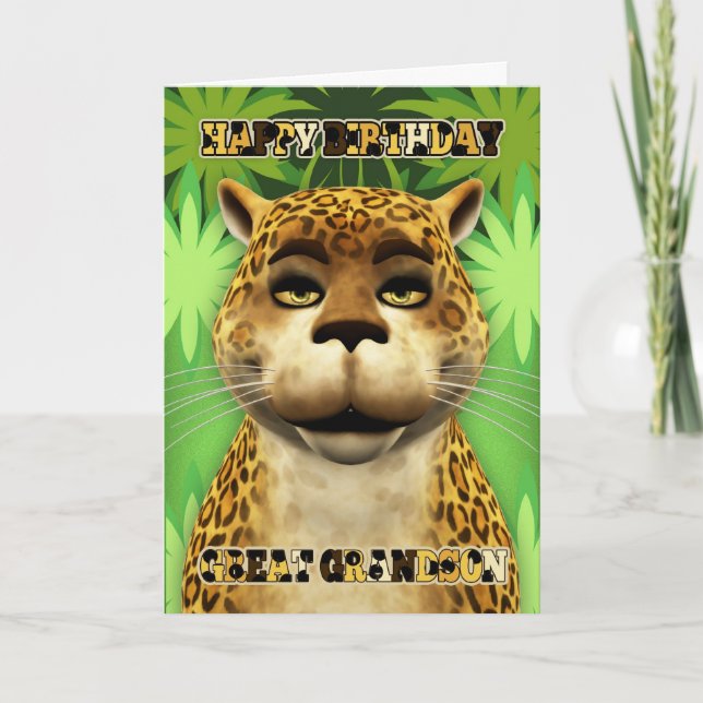 Great Grandson Leopard Jungle Birthday Card (Front)