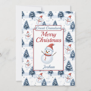 Great Grandson Merry Christmas Snowman Flat Holiday Card
