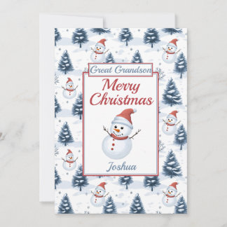 Great Grandson Merry Christmas Snowman Flat Holiday Card